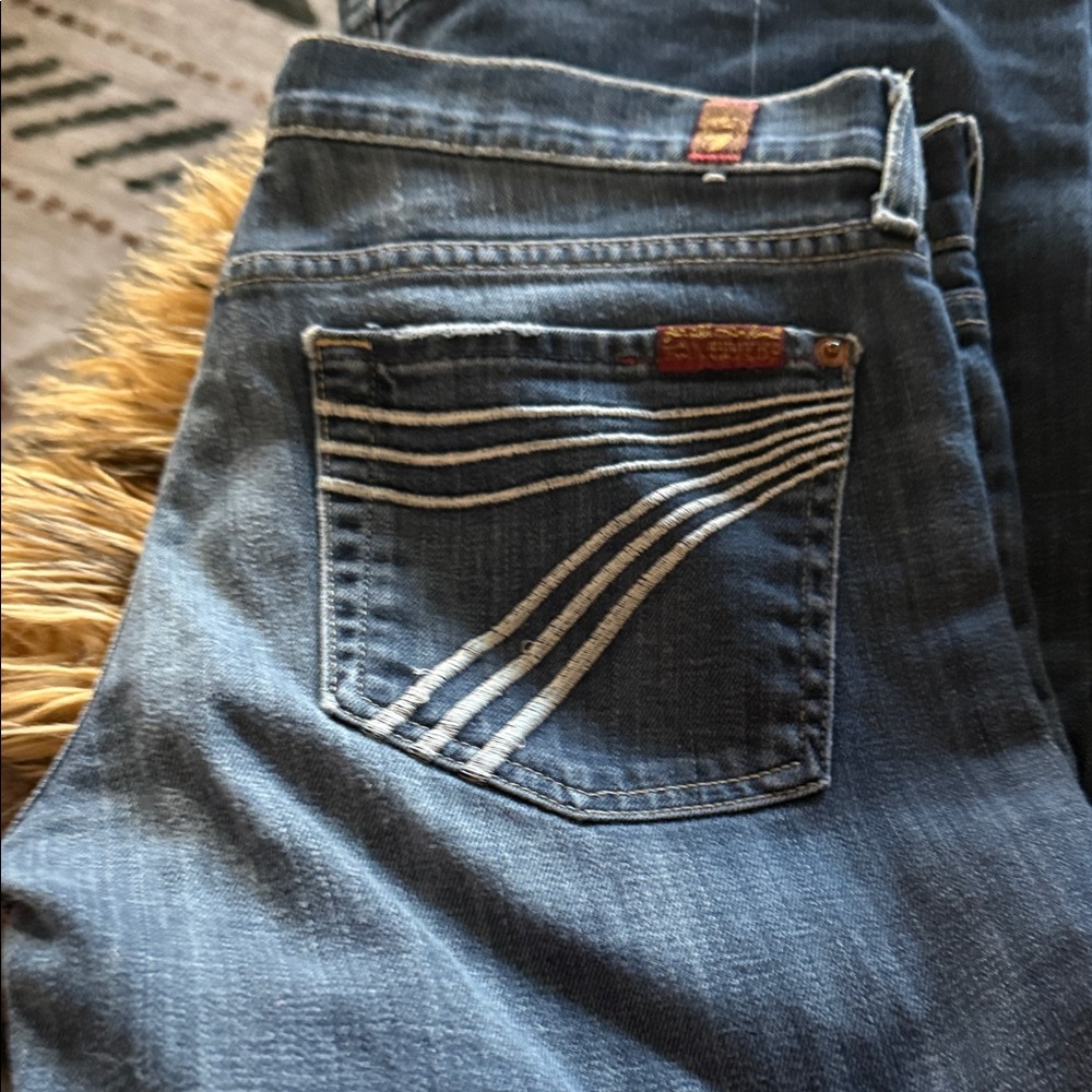 7 For All Mankind Dark Blue Skinny Jeans with White Pocket Stitching